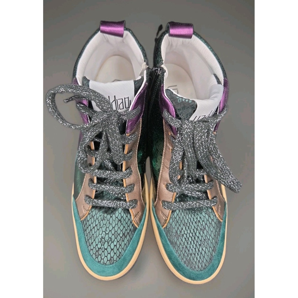 Vaddia Felix High Top Sneakers Green Metallic Snakeskin Suede EU 40 US 9 - Picture 5 of 9
